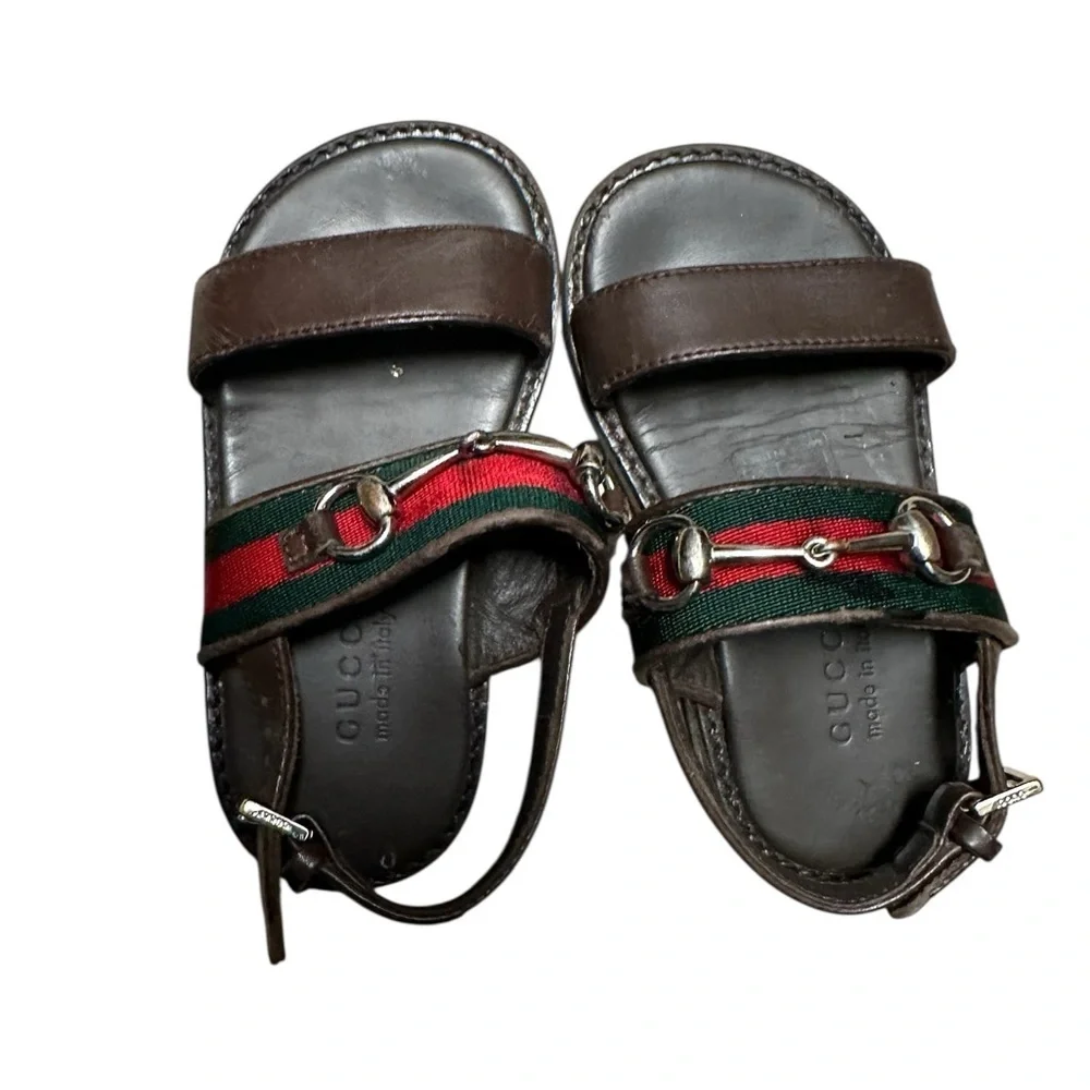 Gucci Brown and Red Sandals with Leather Straps